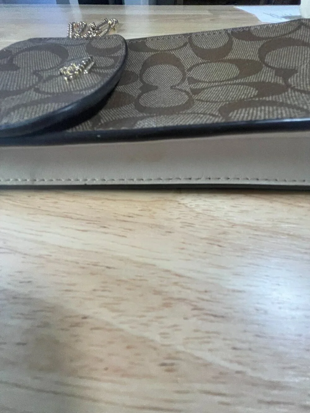 Coach Signature Phone Crossbody Wallet Chain Strap Brown Khaki PVC - Picture 12 of 14
